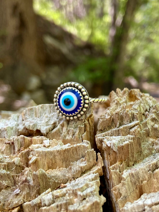Blue Evil Eye Silver Ring